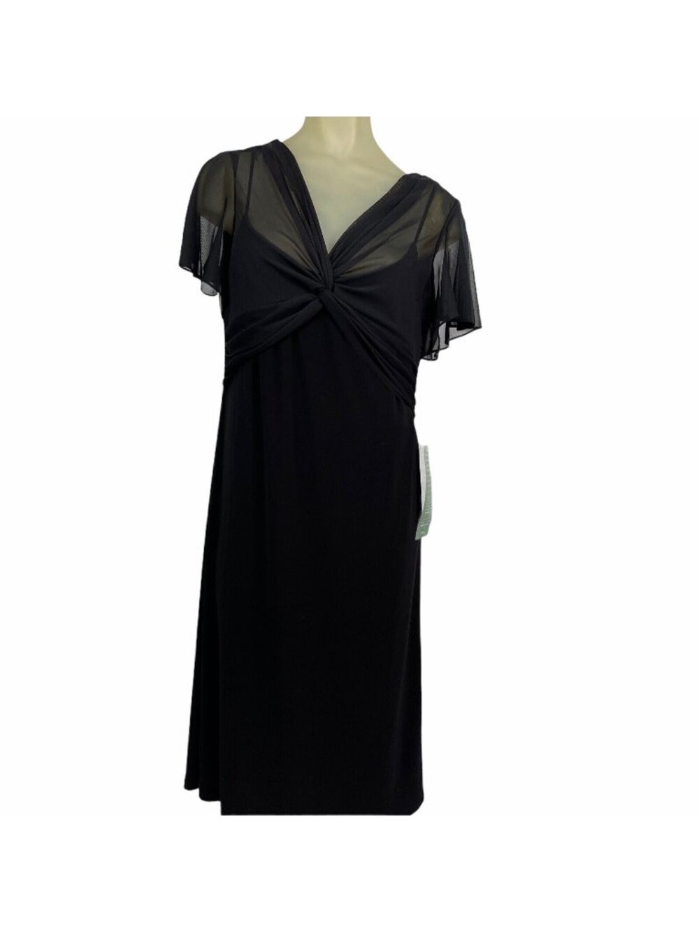 Onyx Nite Dress Knit Women's Chiffon Short Sleeves size 16 ruched new